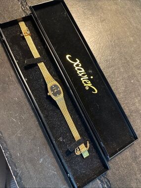 Gold ladies Xavier Bracelet Watch with Black Dial
